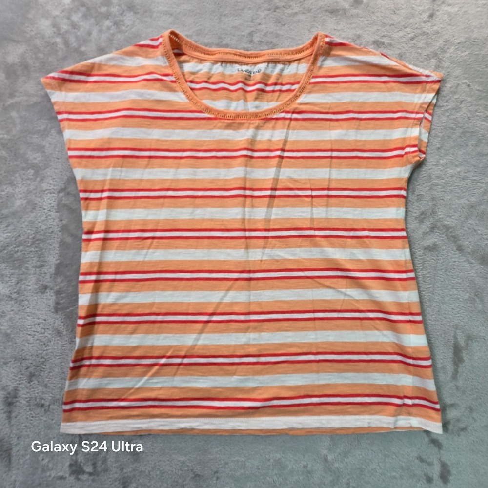 Lands' End T-Shirt Womens XS 2-4 Multicolor Striped Short Sleeve Round Neck